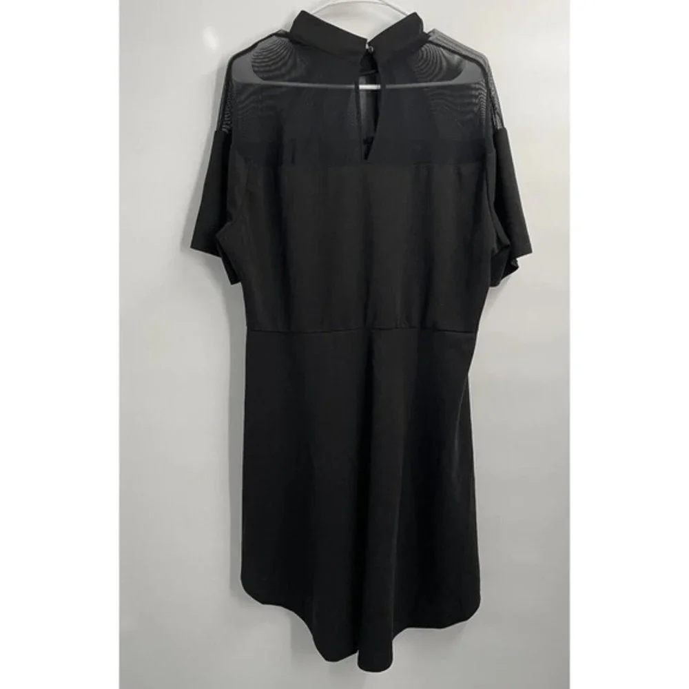 SHEIN Curve Black Mock Neck Mesh‎ Panel High Low Dress Plus Size 4XL